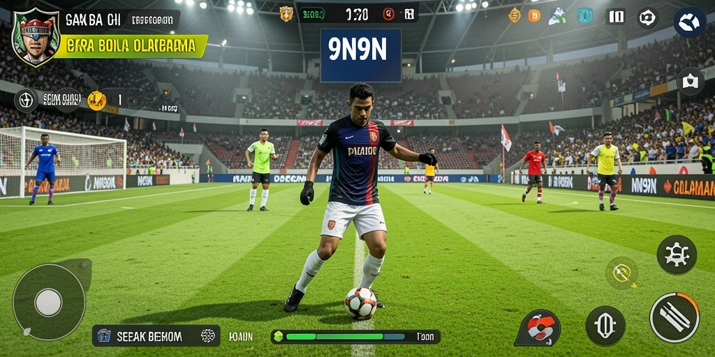 Tangkapan layar 9N9N menunjukkan aksion seru di lapangan sepak bola.