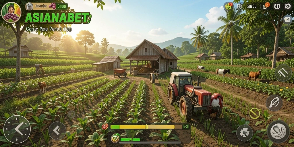 Screenshot gameplay ASIANABET menampilkan aktivitas bertani yang menyenangkan dan grafis menarik.