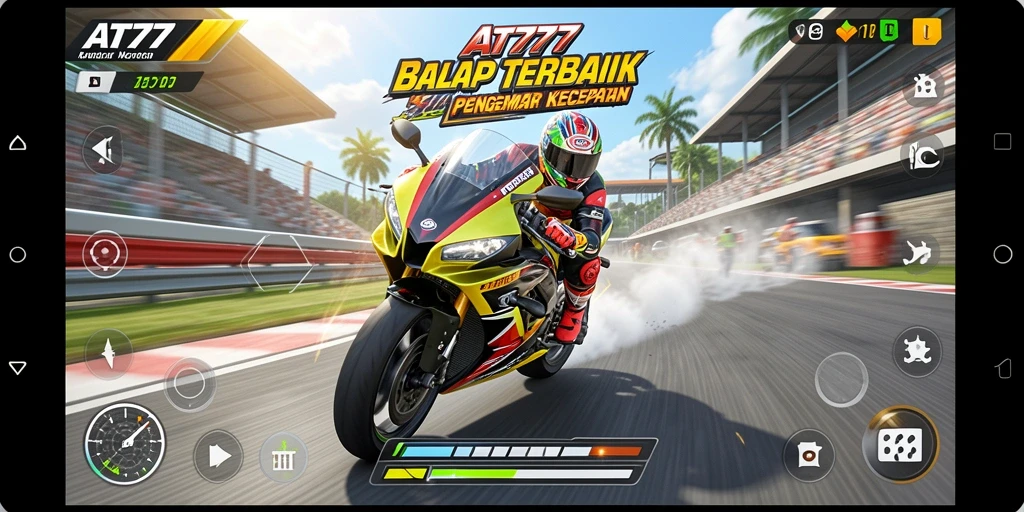 Tampilan gameplay AT777 yang menarik dan penuh aksi balapan motor.