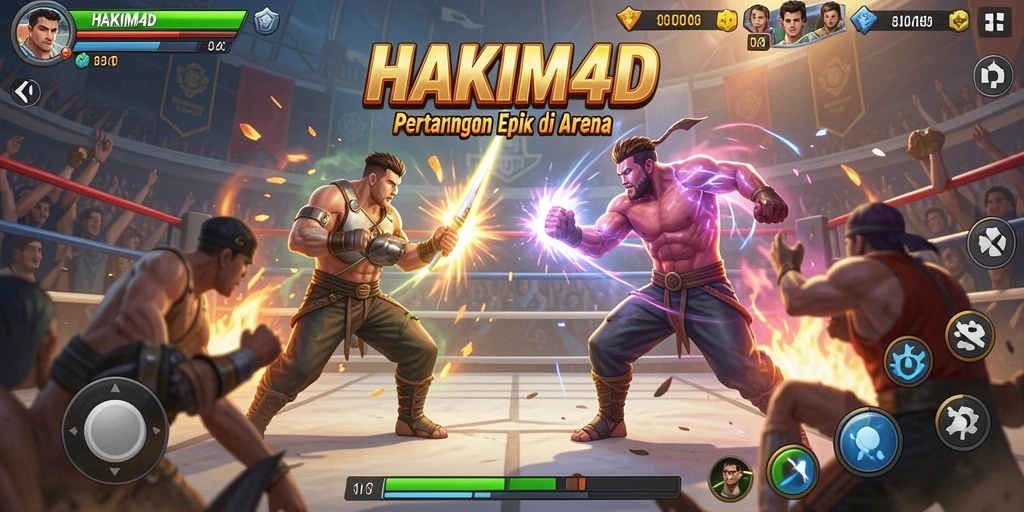 Screenshot utama HAKIM4D menampilkan aksi pertarungan yang seru.
