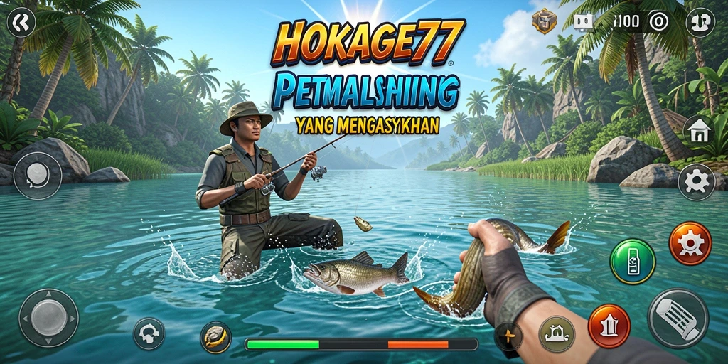 Tampilan gameplay HOKAGE77 yang seru dan mendebarkan saat memancing ikan.