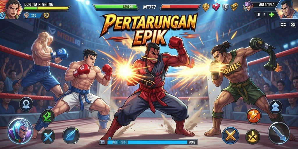 Tampilan screenshot utama MT777 dengan aksi pertarungan yang mendebarkan.
