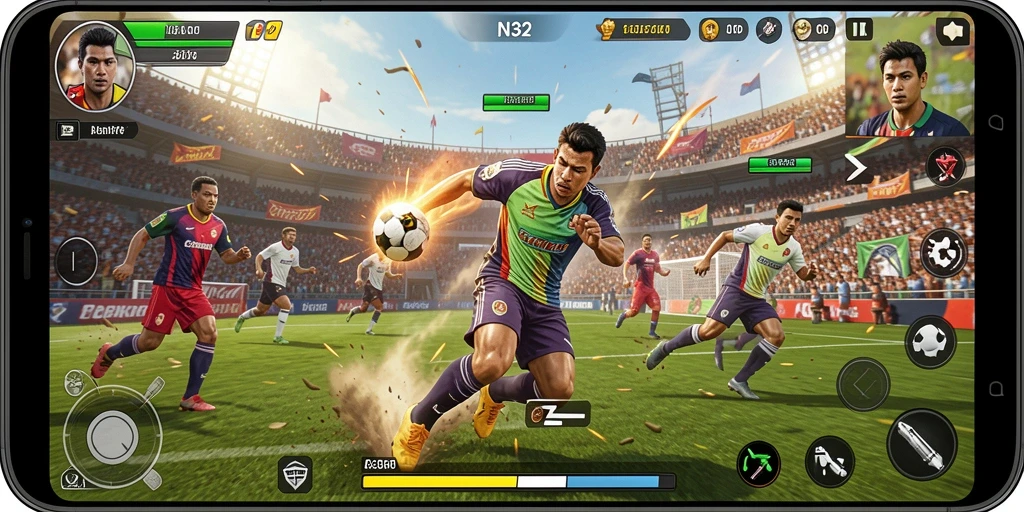 Screenshot N32 menampilkan gameplay seru dengan aksi olahraga yang dinamis.