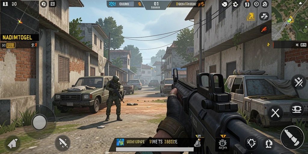 Screenshot NADIMTOGEL menampilkan aksi mendebarkan gameplay TPS.