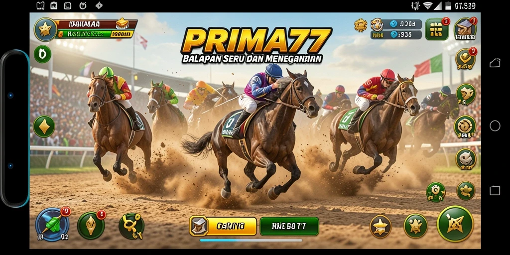 Screenshot gameplay PRIMA77 menunjukkan aksi balapan yang mendebarkan.
