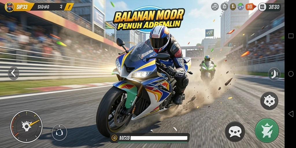 Tampilan gameplay SIP33 yang menarik saat balapan motor.