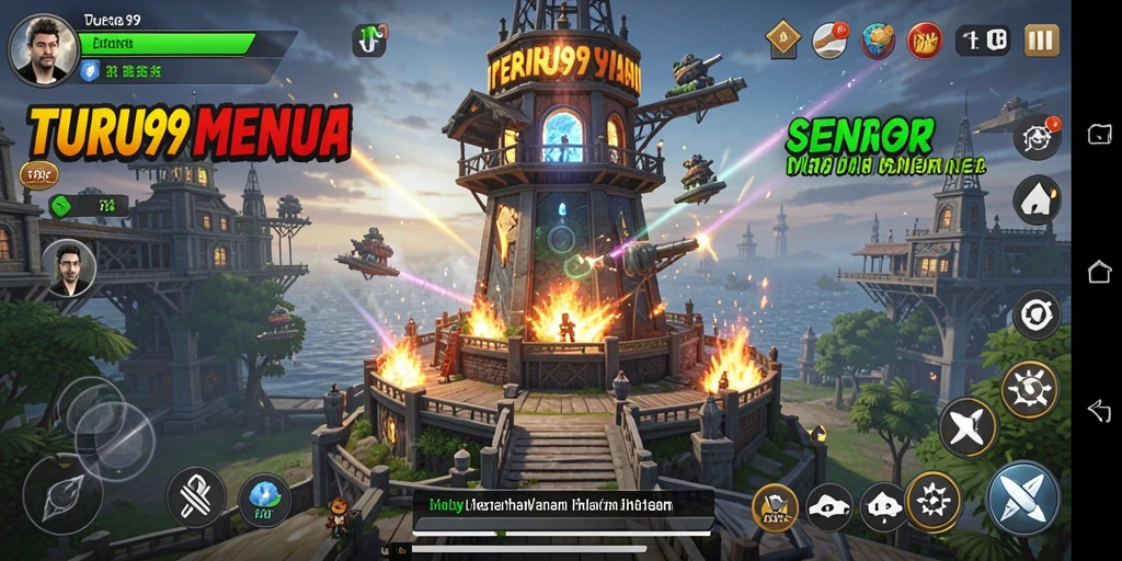Screenshot menunjukkan aksi mempertahankan menara dalam TURU99.