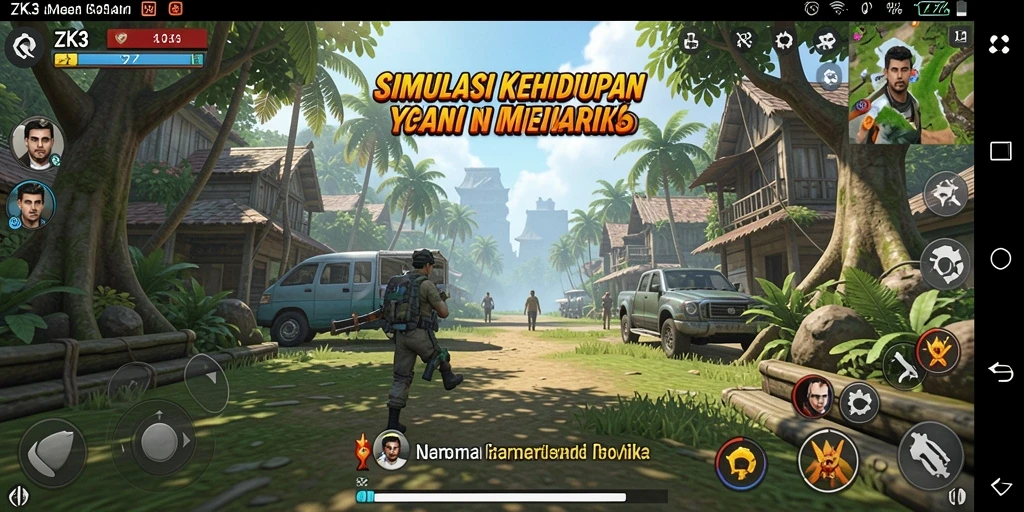 Tampilan gameplay ZK3 yang dinamis dan penuh warna.